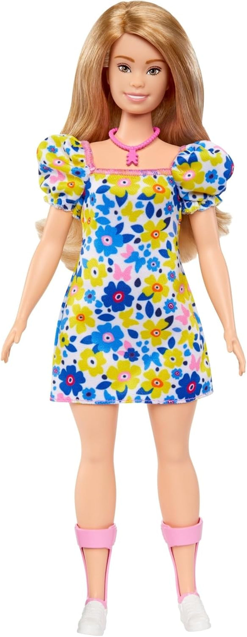 Barbie Fashionistas Doll, udviklet med National Down Syndrome Society, med blond hår og et moderne outfit i en blomstret kjole og hvide sneakers, til alderen 3 og opefter, HJT05