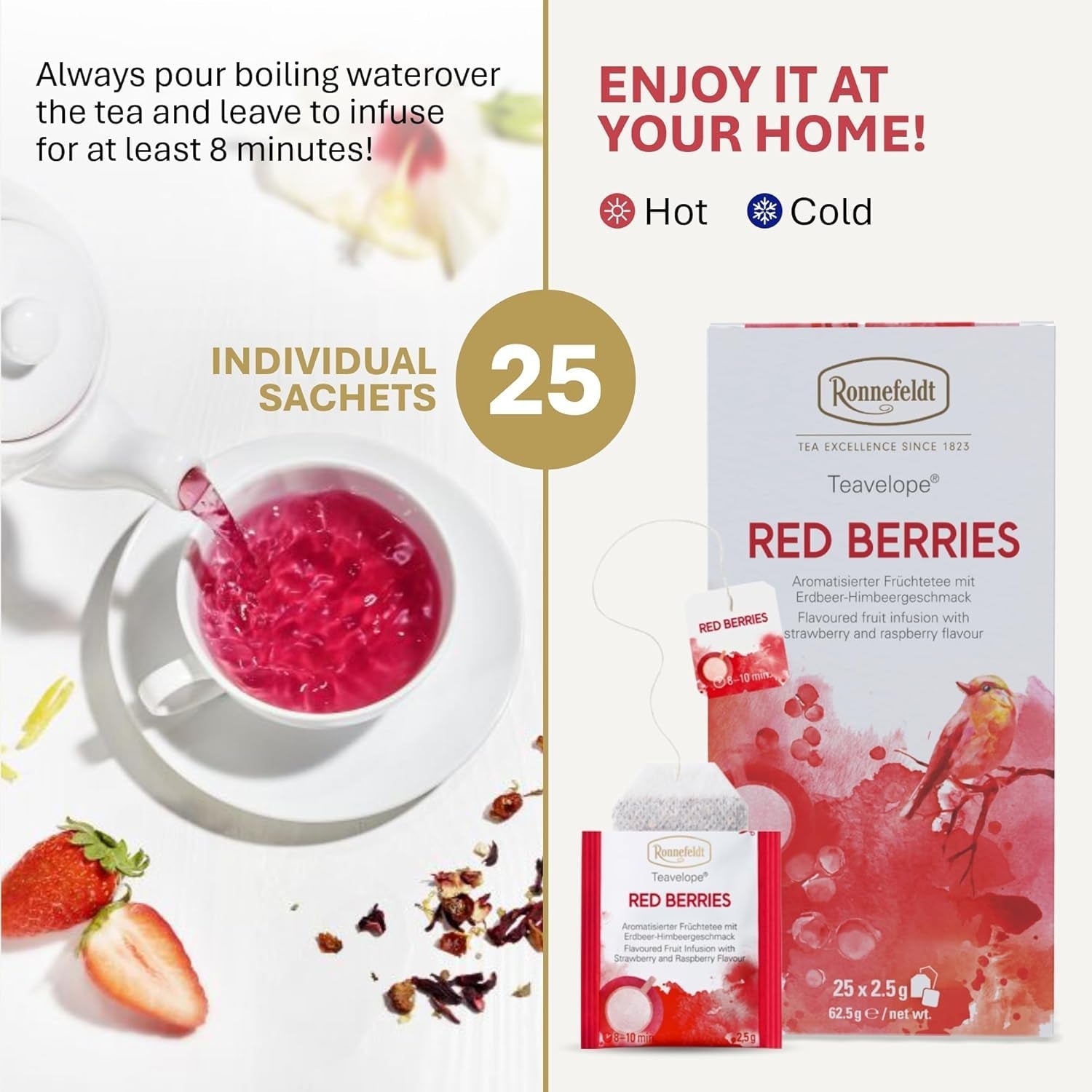Teavelope "Red Berries" - frugtte med jordbær- og hindbærsmag, 25 teposer, 62,5 g
