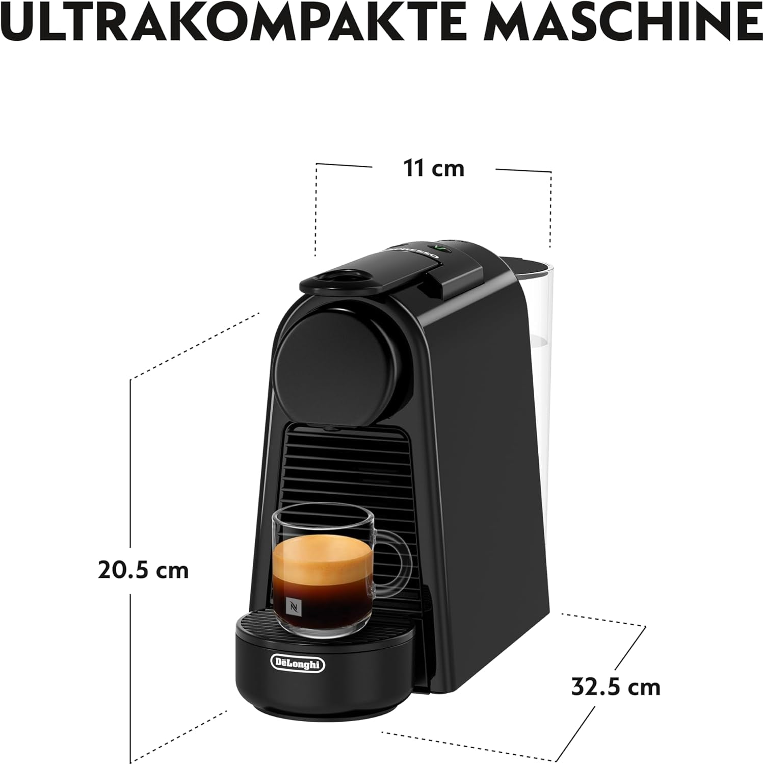 Espressomaskine med Nespresso De'Longhi Essenza Mini kapsler, sort | Pumpetryk 19 bar | Vandtank 0,6 l | Til espresso og lungo | Lille espressomaskine – Store kaffeøjeblikke | EN85.B