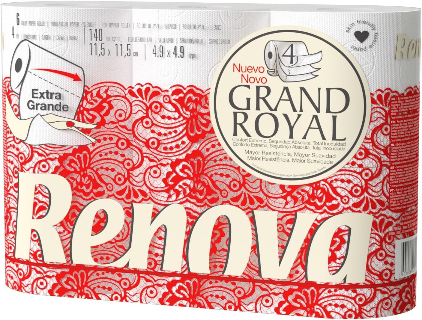 Toiletpapir Renova Renova Grand Royal 4-lags - 6 ruller, stor (pakke med 5)