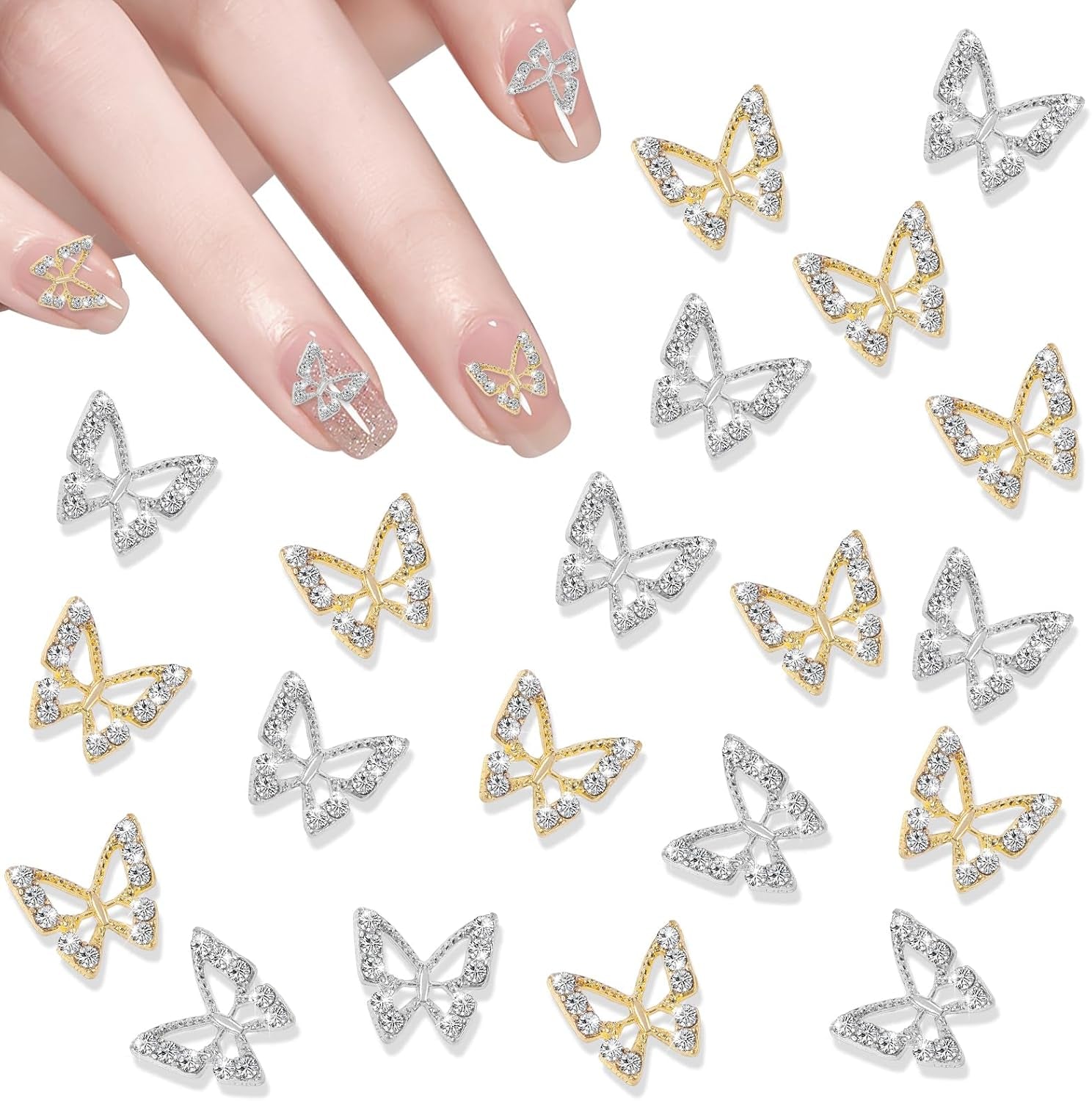 20 stk Glitter Butterfly Nail Charms, Nail Art Rhinestones, Nail Stones, Butterfly Nail Art, Rhinestones, Valentinsdag Nail Charms, DIY Mobiltelefon Case Decoration