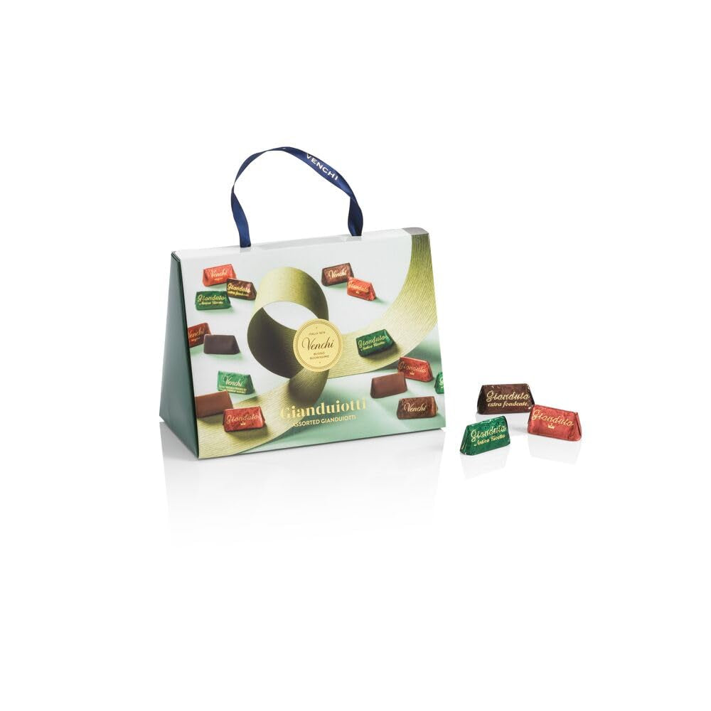 Gavesæt Venchi - Borsina Gianduiotti, med forskellige Gianduiotti-chokolader, inklusiv "Piedmont hasselnødder", 150g, glutenfri, ingen kunstige farver, ingen konserveringsmidler, gaveidé