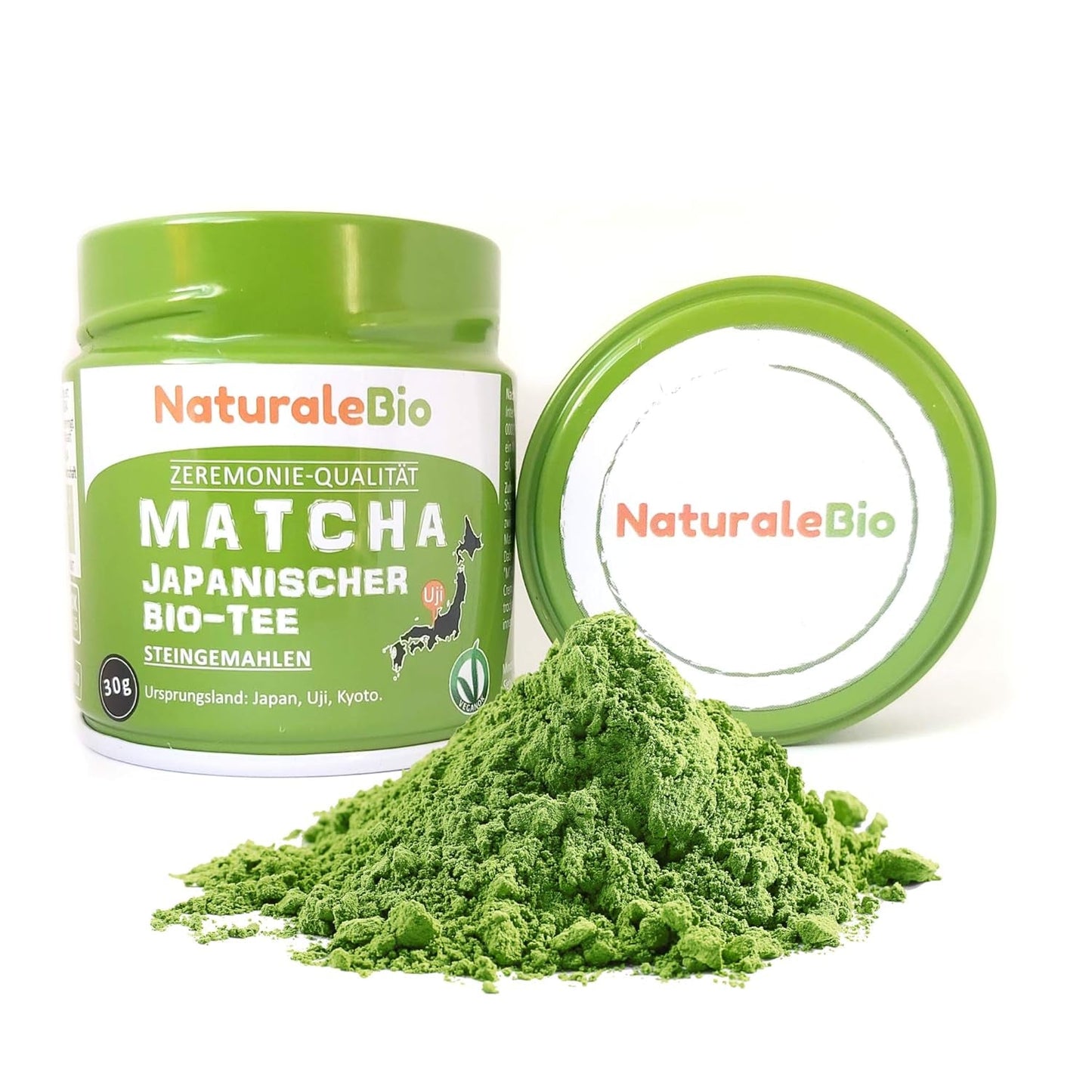 Naturalebio Ceremonial Grade Matcha Tea Powder Original grøn te fra Japan. Ceremoniel klasse Matcha grøn te-pulver lavet i Uji, Kyoto. Ideel til at drikke, lave mad og latte. Æske á 30 g.