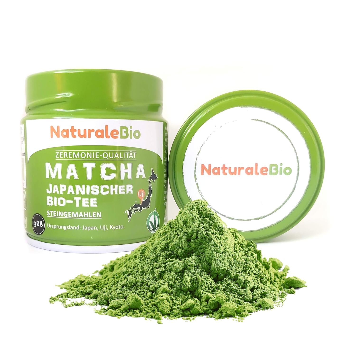 Naturalebio Ceremonial Grade Matcha Tea Powder Original grøn te fra Japan. Ceremoniel klasse Matcha grøn te-pulver lavet i Uji, Kyoto. Ideel til at drikke, lave mad og latte. Æske á 30 g.