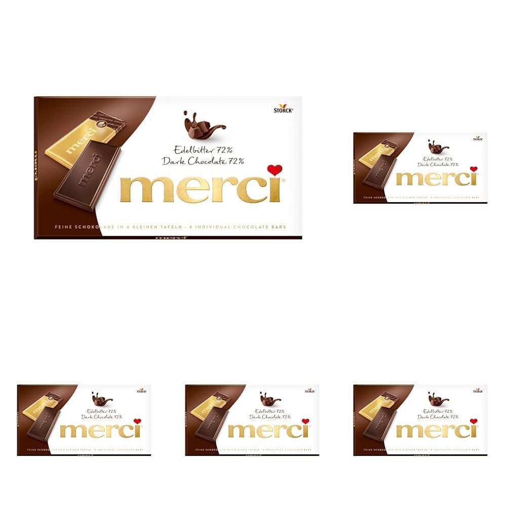Mørke chokoladebarer 72% – 5 x 100 g – De fineste mørke chokoladefirkanter – Chokolade pakket ind i guldfolie
