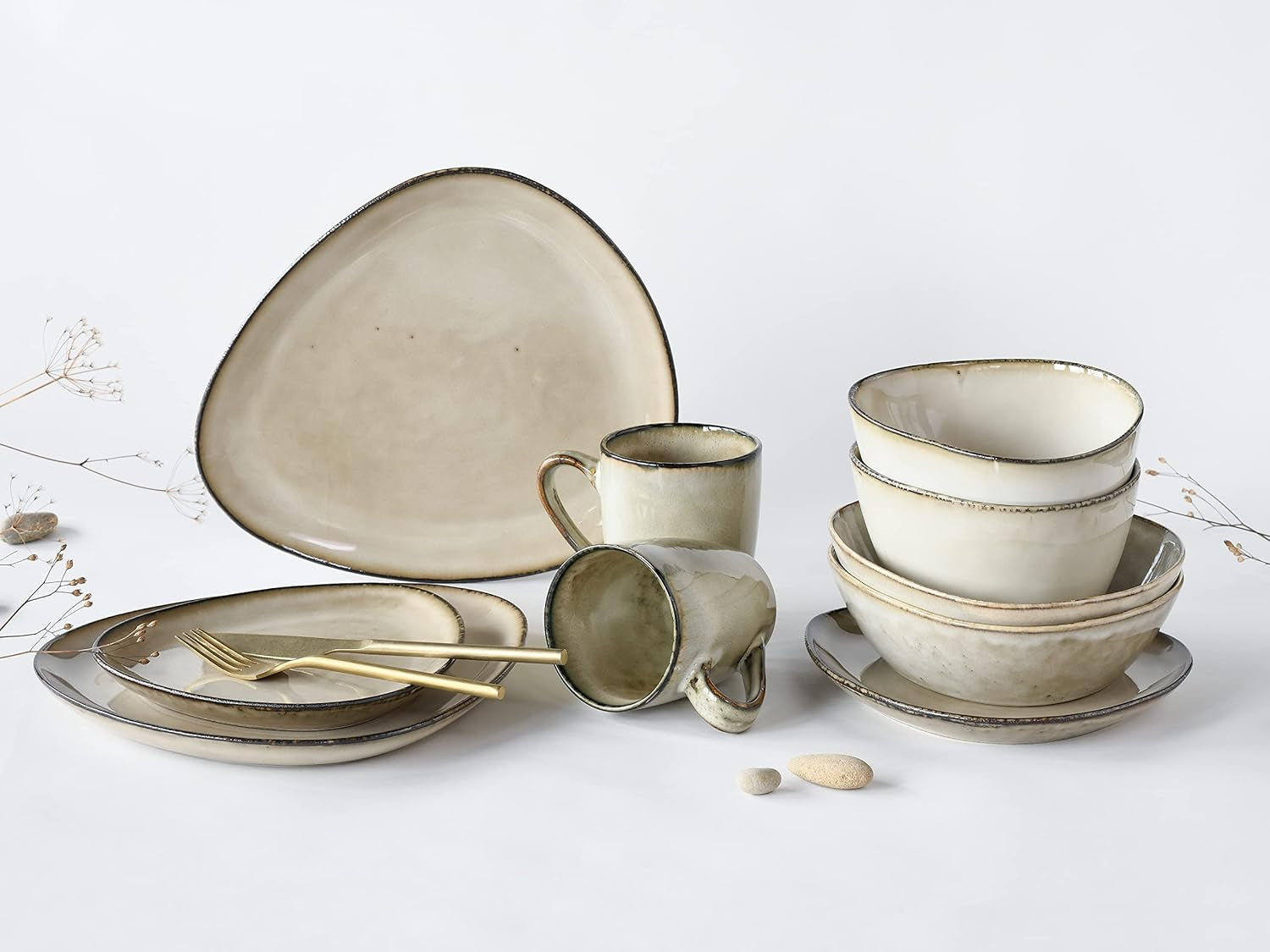 CreaTable, 23769, CLOUDY Series, Sand, 10-delt servisesæt, Porcelænskombinationsservice, Tåler opvaskemaskine og mikroovn, Kvalitetsfremstilling