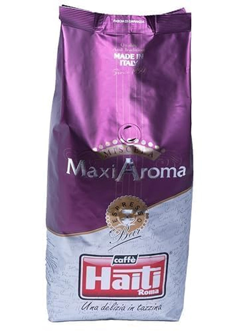 Caffè Haiti Roma Maxi Aroma kaffe i 1 kg pakke. Afbalanceret blanding, håndværkssteg, lavet i Italien.