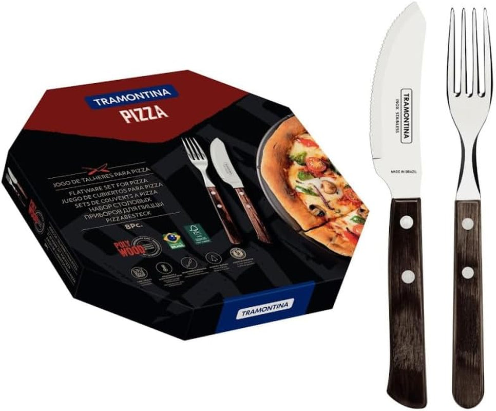 Tramontina PIZZA Besteck, 8-delt sæt, til 4 personer, Rostfreier Edelstahl, Fsc-Zertifizierte Holzgriffe, Spülmaschinenfest Kitchen Naty Shop
