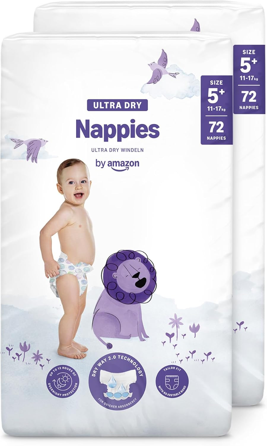 Amazon Ultra Dry Bleer, størrelse 1 (2-5 kg) - Månedlig æske, hvid, 96 antal (2 pakker af 48) (tidligere Mama Bear Brand, identisk produkt)