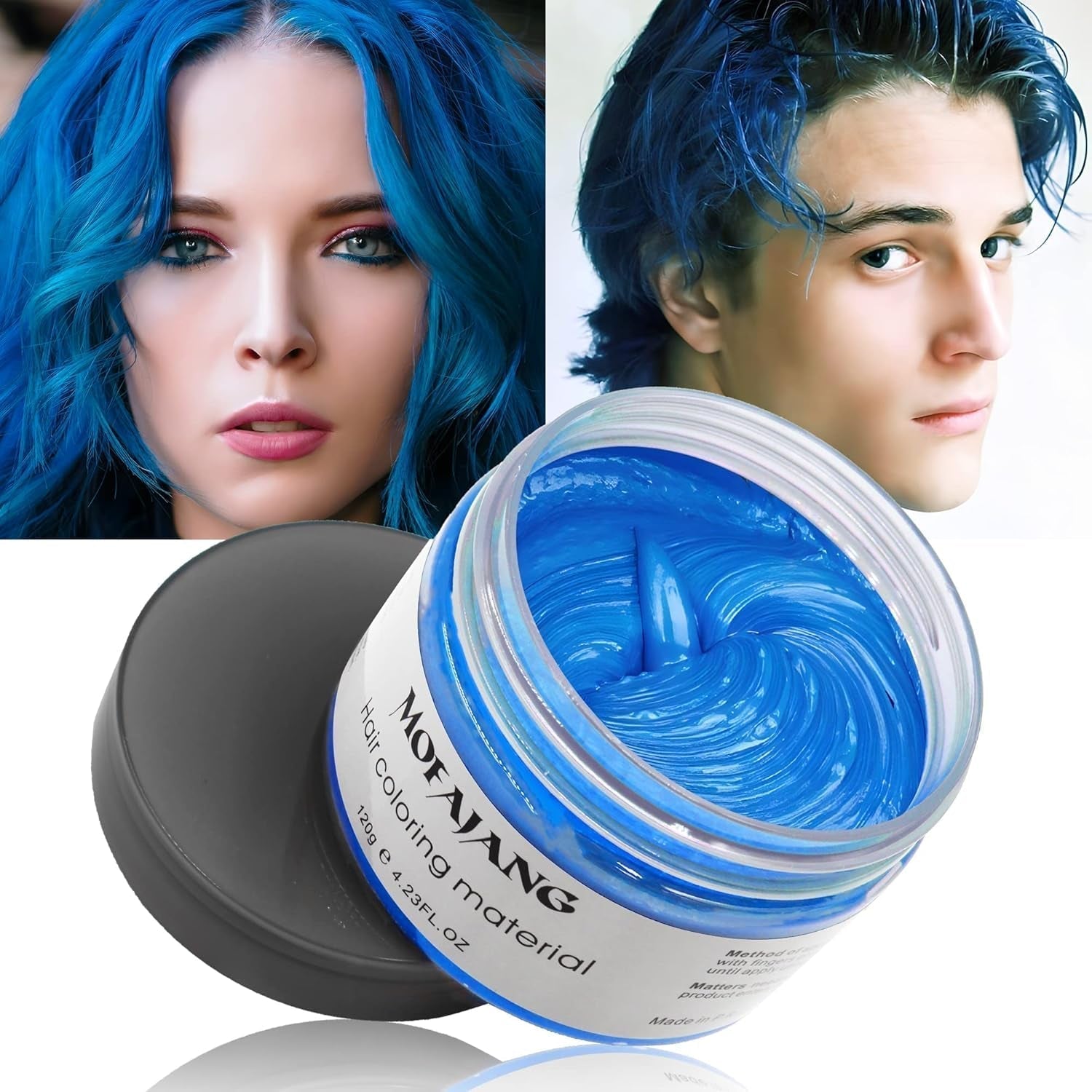 Midlertidig hårfarve, styling af hårfarve til mænd, kvinder, naturlig hårpomade, hårfarvevoks til fest, cosplay og halloween, 4,23 oz (sølvgrå) Naty Shop hårfarve 4 blå