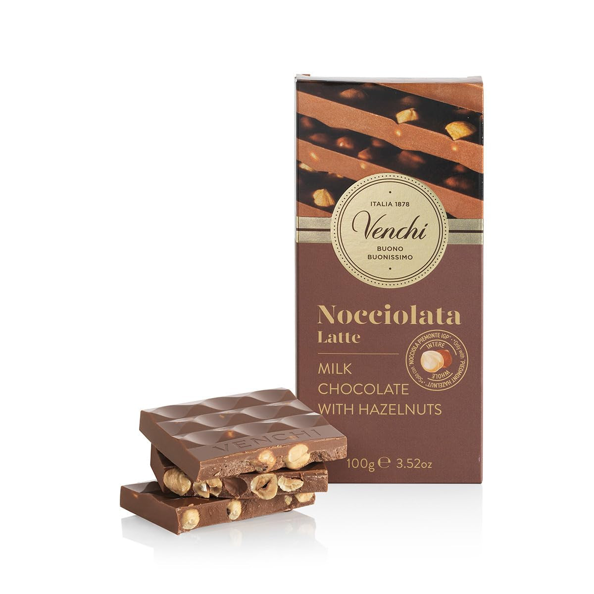 Venchi - Saltet hasselnøddebar, saltede hasselnødder, mandler og pistacienødder, 95 g, med "Piemonte-hasselnødder", glutenfri, ingen kunstige farver og ingen konserveringsmidler