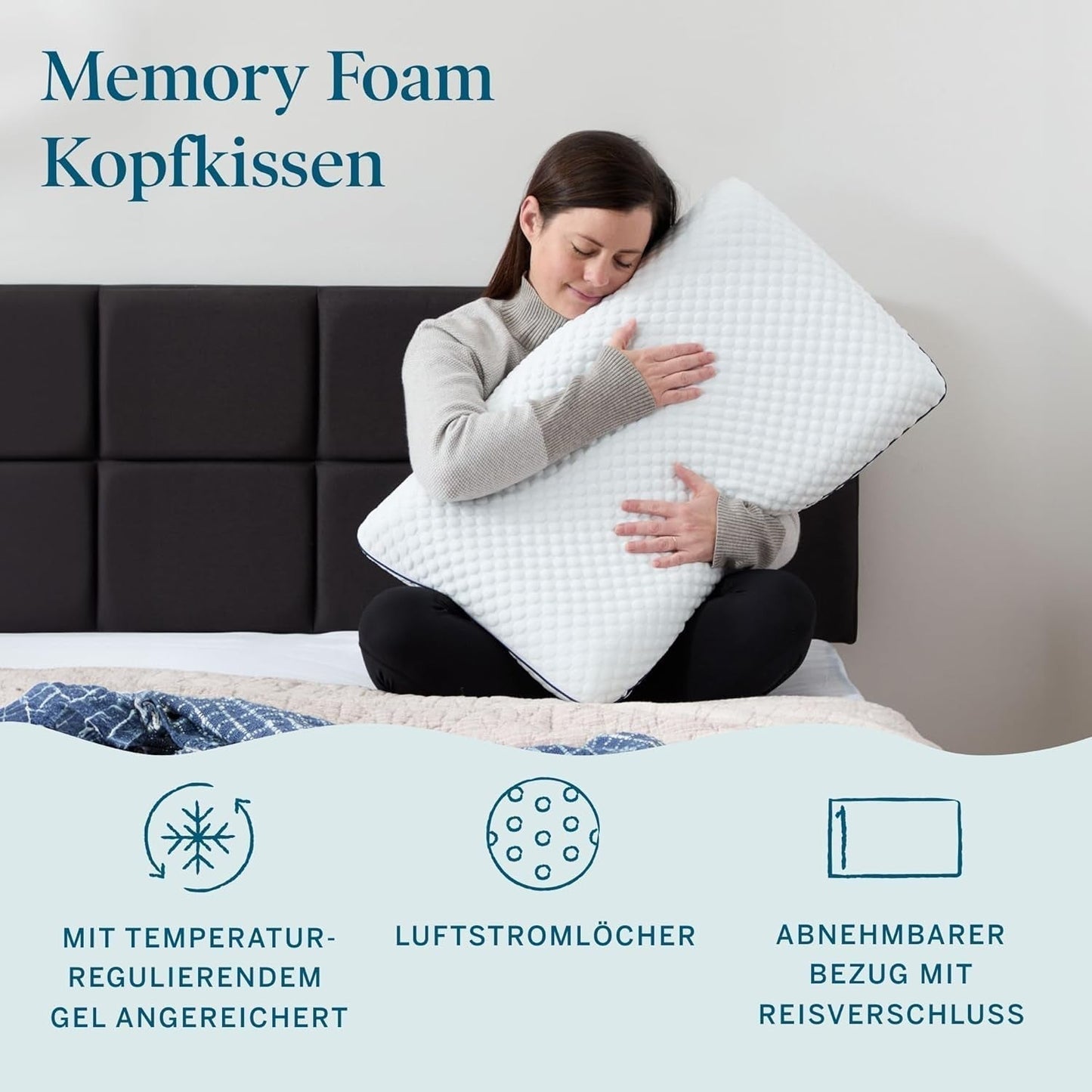 LUCID memory foam pude med gel 40x60 cm - åndbar - kølende effekt - vaskbart betræk - Oeko-Tex certificeret pude, hvid