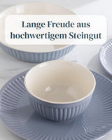 Keramisk servicesæt til 6, Hygge, 24 stk. TESTVINDER Drømmende Skandinavisk Stentøjsskål og tallerkensæt Middagsservice til 6 Pure Living servisesæt i gråblå