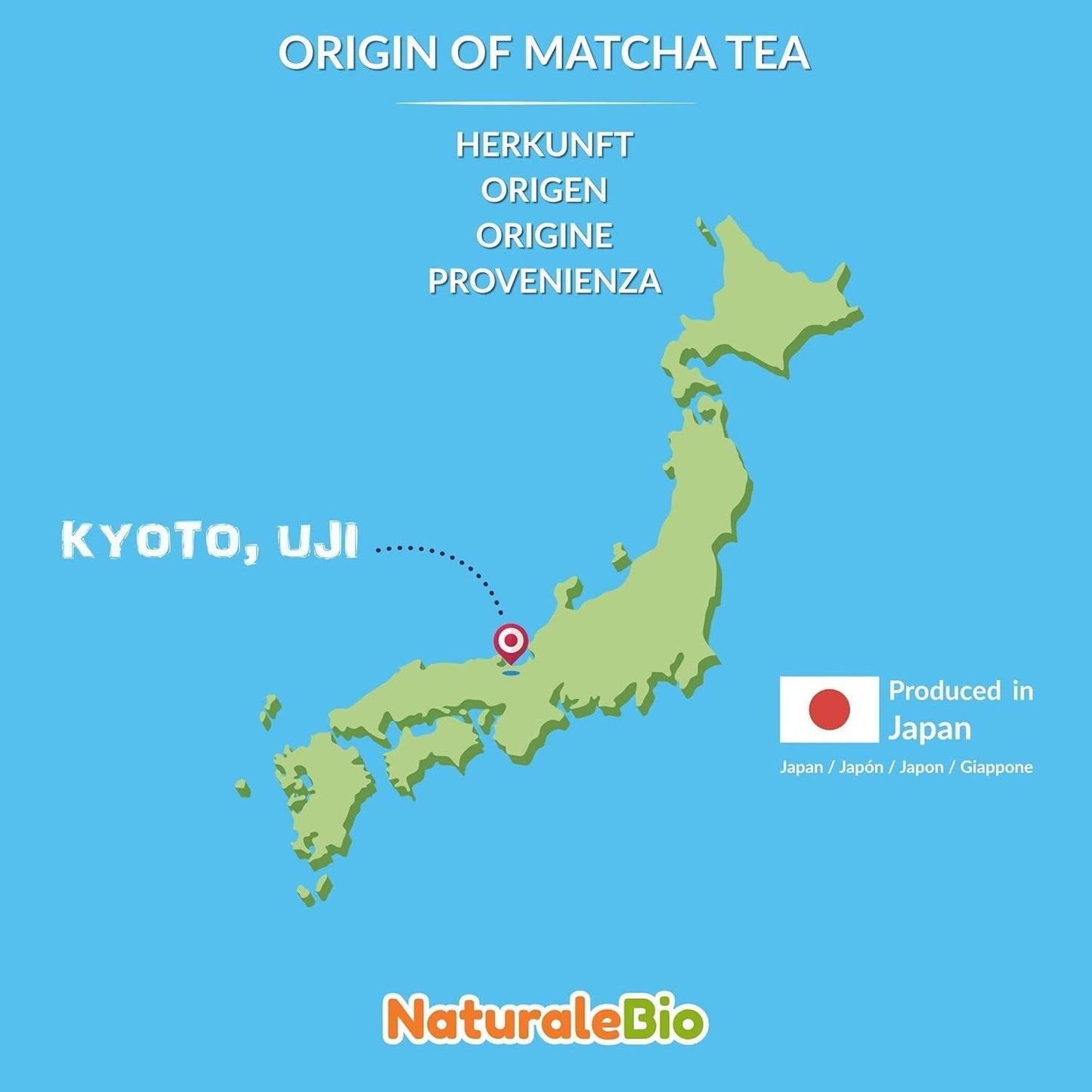 Naturalebio Ceremonial Grade Matcha Tea Powder Original grøn te fra Japan. Ceremoniel klasse Matcha grøn te-pulver lavet i Uji, Kyoto. Ideel til at drikke, lave mad og latte. Æske á 30 g.