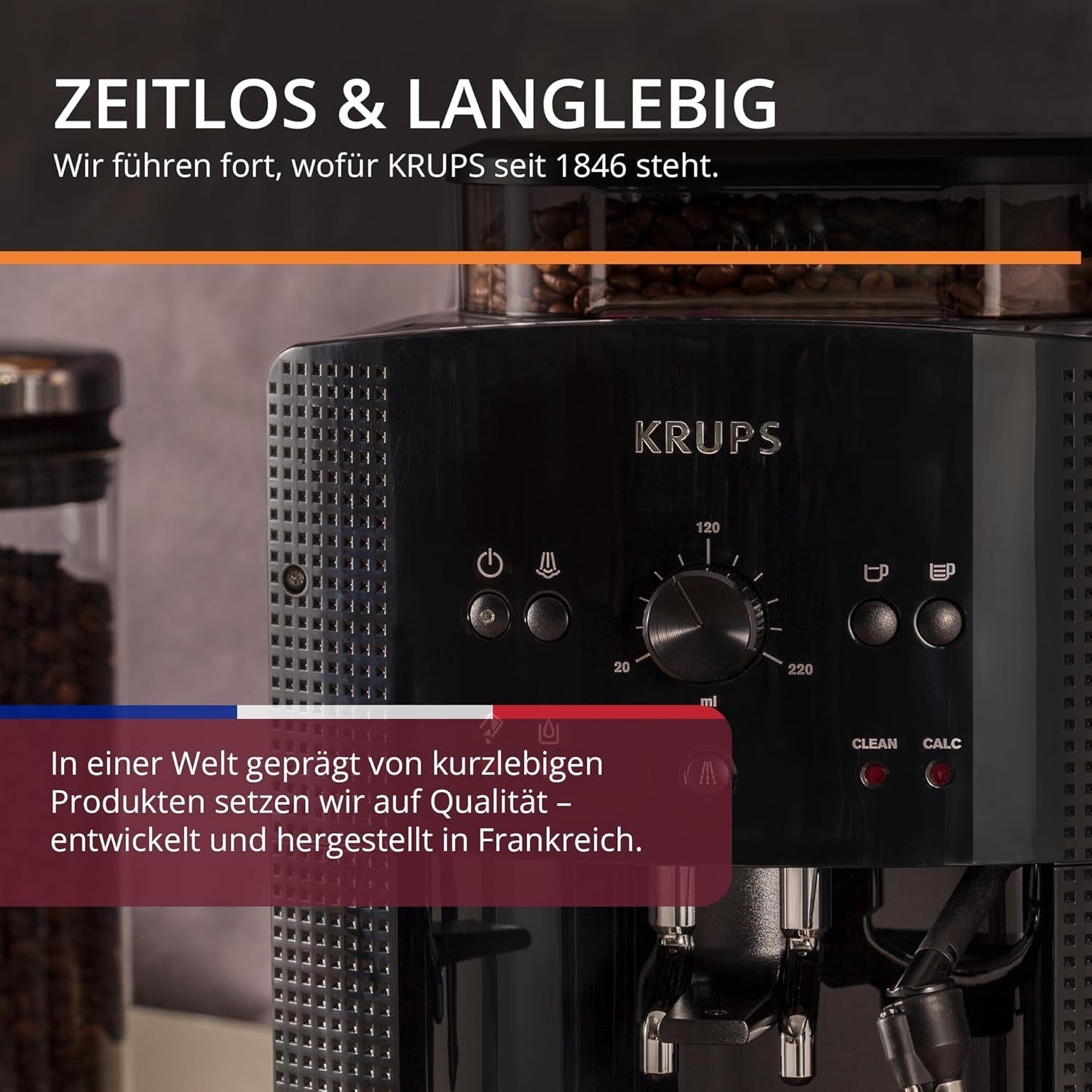 KRUPS Arabica Picto automatisk espressomaskine, kompakt design, nem at bruge, intuitiv justerbar drejekontrol, mælkeskummer, 2-kops funktion, espressomaskine, sort, EA810870