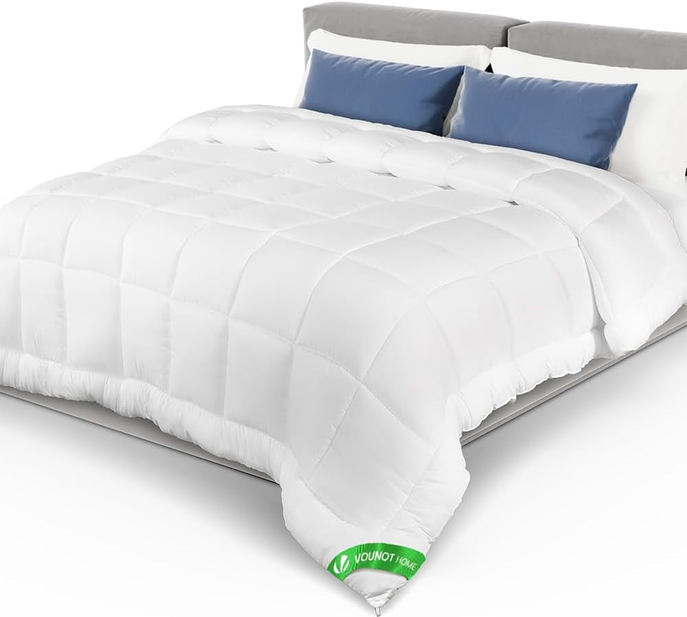 VOUNOT Dyne 155X200Cm, 4 Seasons Vinterdyne Sæt med 2 500GSM, bestående af 2 dyner knyttet sammen Tilpasningsdyne til sommer og vinter, Oeko-Tex Standard dyner og dyner Naty Shop Tæppe hele sæsonen 220X240Cm