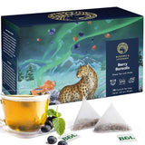 Blooms & Leopard Premium grønne teposer - Berry Borealis Blend med Hibiscus, Blåbær, Jordbær og Spearmint - 20 Pyramid teposer til varm eller kold te