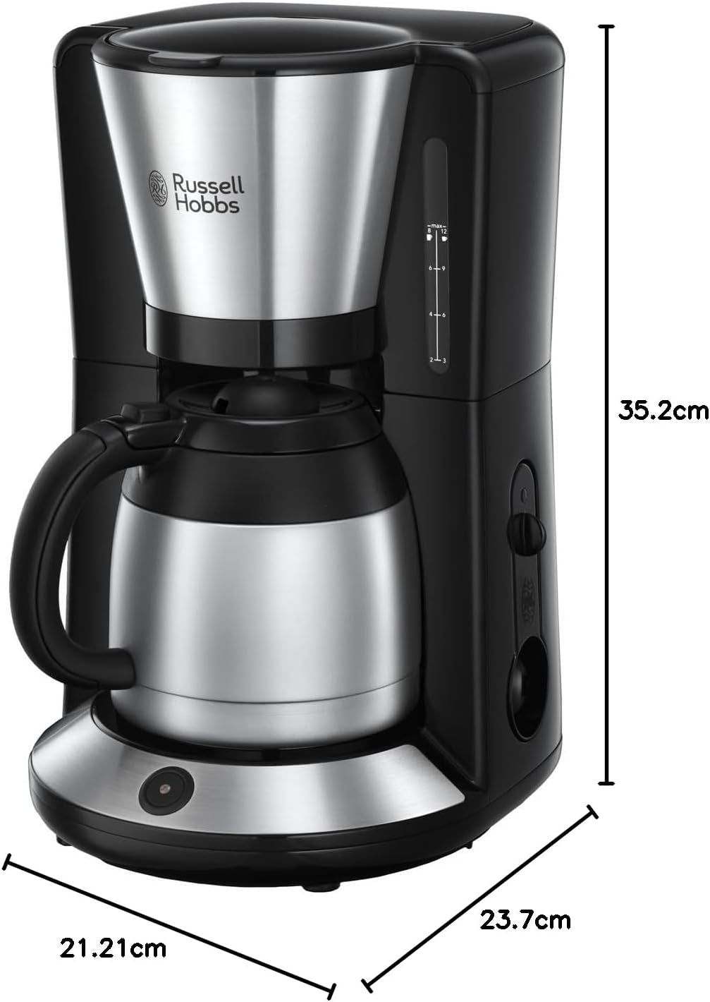 Russell Hobbs kaffemaskine [brusehoved for optimal udvinding og aroma] Adventure (1 til 8 kopper, 1,0 l termokande, automatisk sluk, anti-drypsystem, 1100W) Filterkaffemaskine 24020-56