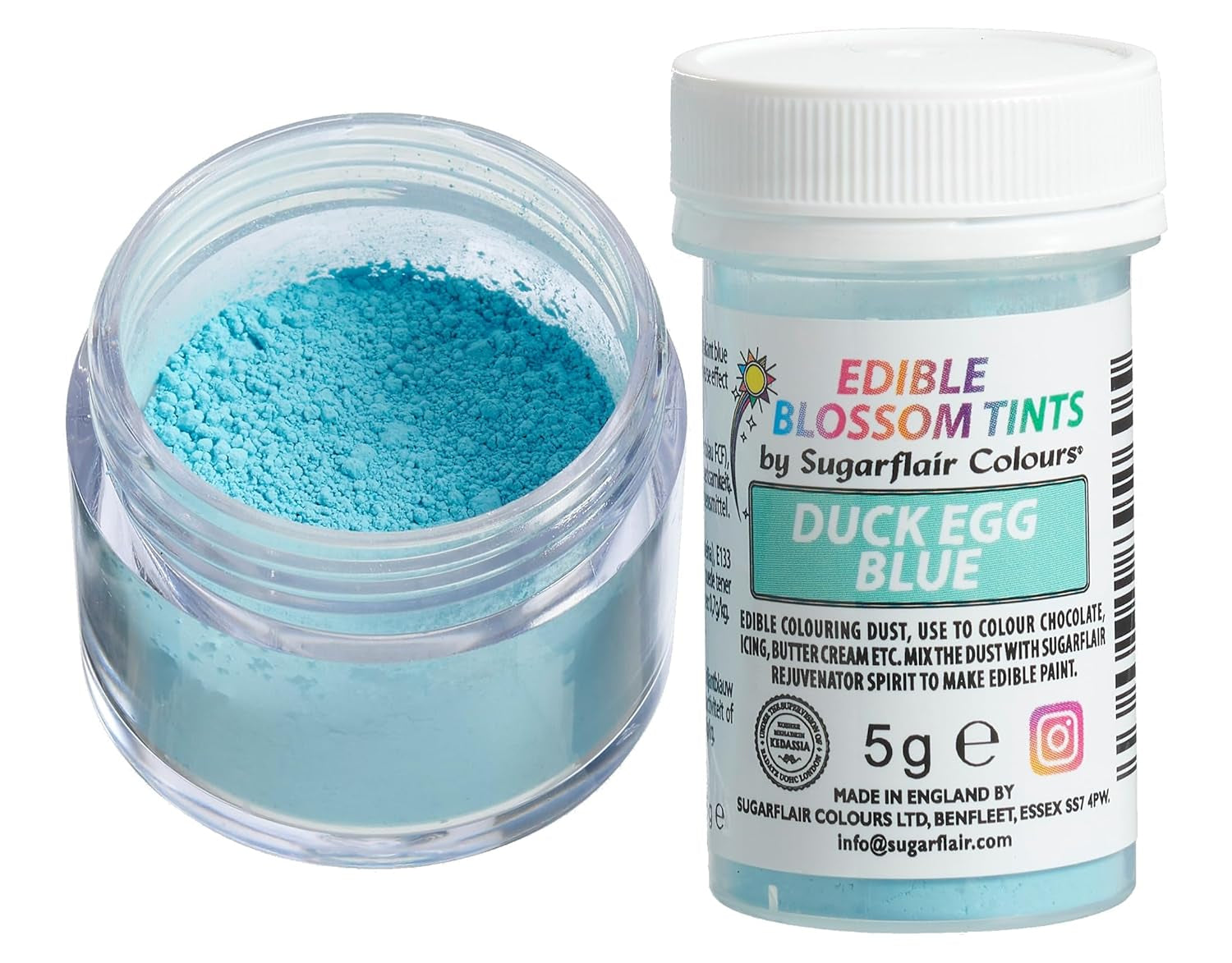 Sugarflair Blossom Tint Duck Egg Blue Food Coloring Powder - Madfarvepulver til kagepynt, fondant, glasur, chokolade, smørcreme, macarons og mere - 5G
