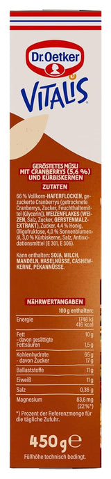 Dr. Oetker Vitalis ristet müsli med tranebær og græskarfrø: ristet müsli med tørrede tranebær, pakke med 8 (8 x 501 g)
