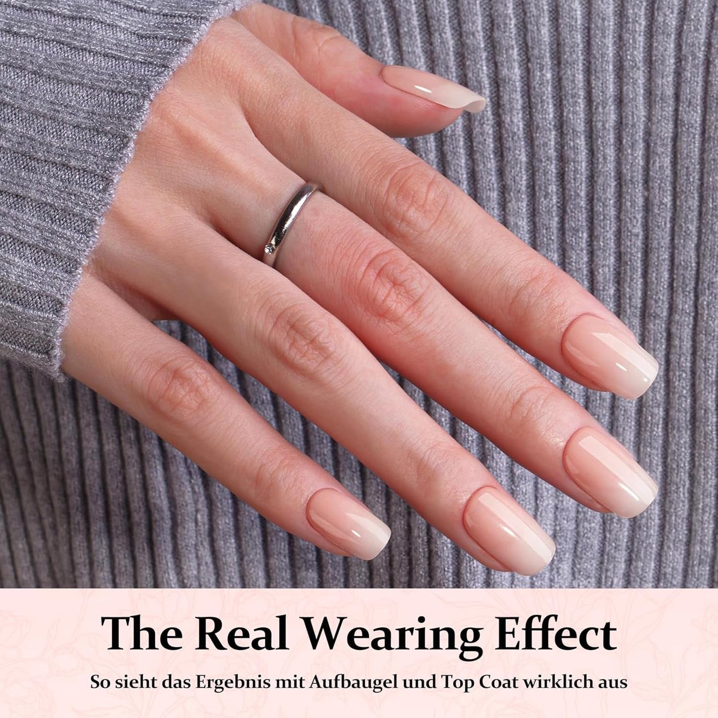 240 stk. Gradient Square Nails Set, Nude White Gradient Kunstige negle til Oil Pen Lim, Medium Ombre naturlige falske negle til kvinder DIY (Nude Square)
