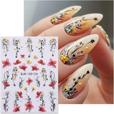 JMEOWIO 3D Nagelsticker Blumen Nail Art Sticker Selbstklebend Nagelaufkleber 5D Stereoskopisk Frühling Sommer Dekoration Nageldesign Zubehör 4 Blatt