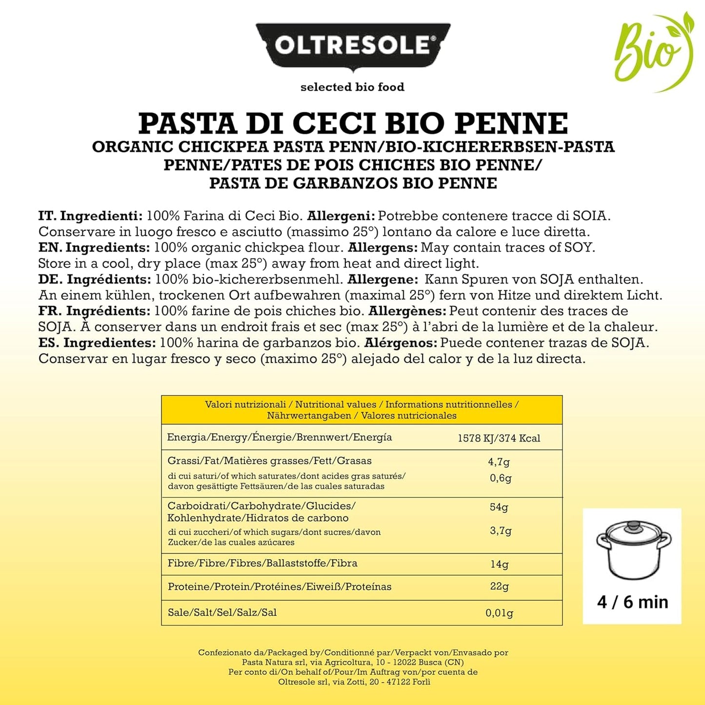 Italiensk økologisk kikærte Penne Pasta 100 % økologisk kikærtemel Protein Pasta Fiberrig vegansk glutenfri 3 pakke x 350 g