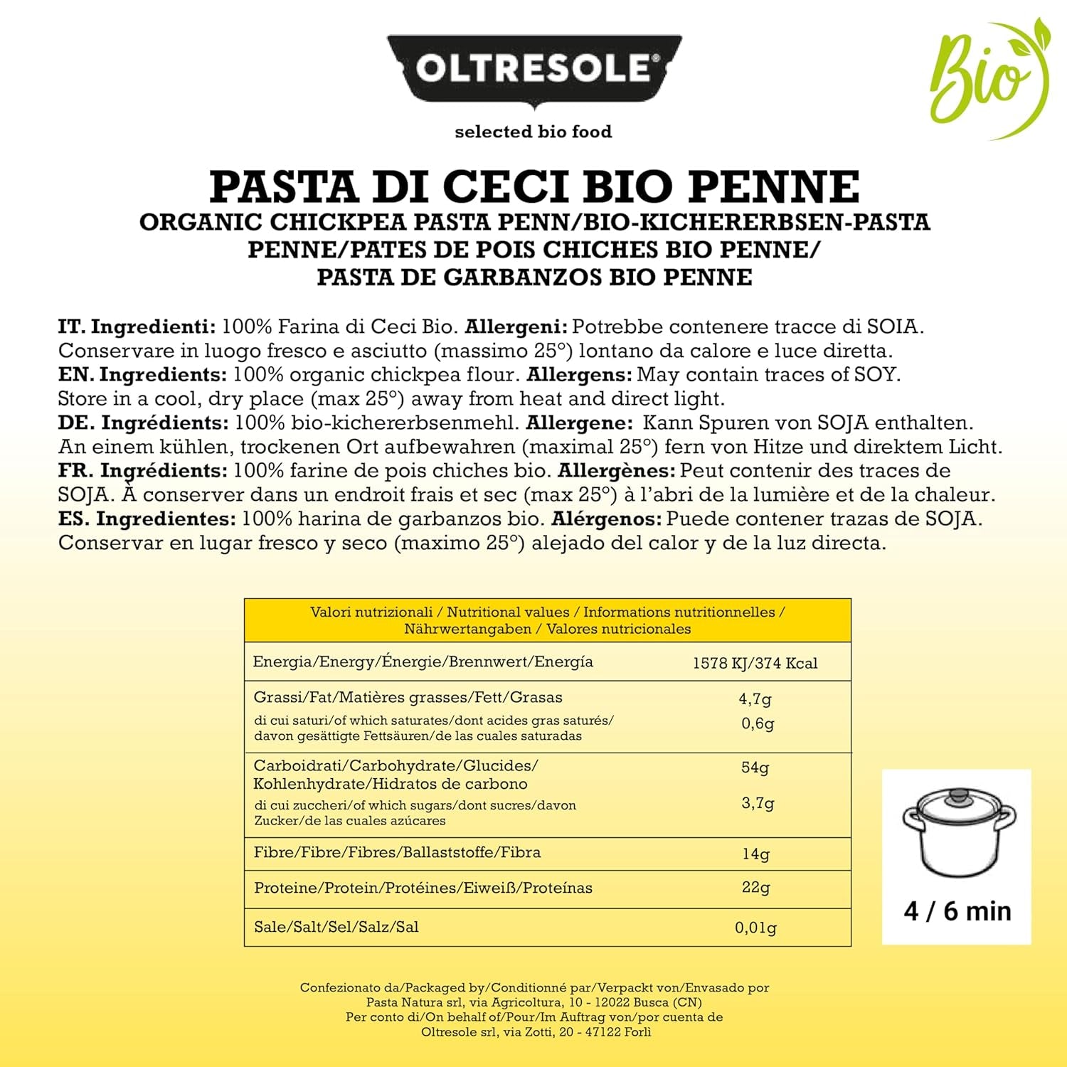 Italiensk økologisk kikærte Penne Pasta 100 % økologisk kikærtemel Protein Pasta Fiberrig vegansk glutenfri 3 pakke x 350 g