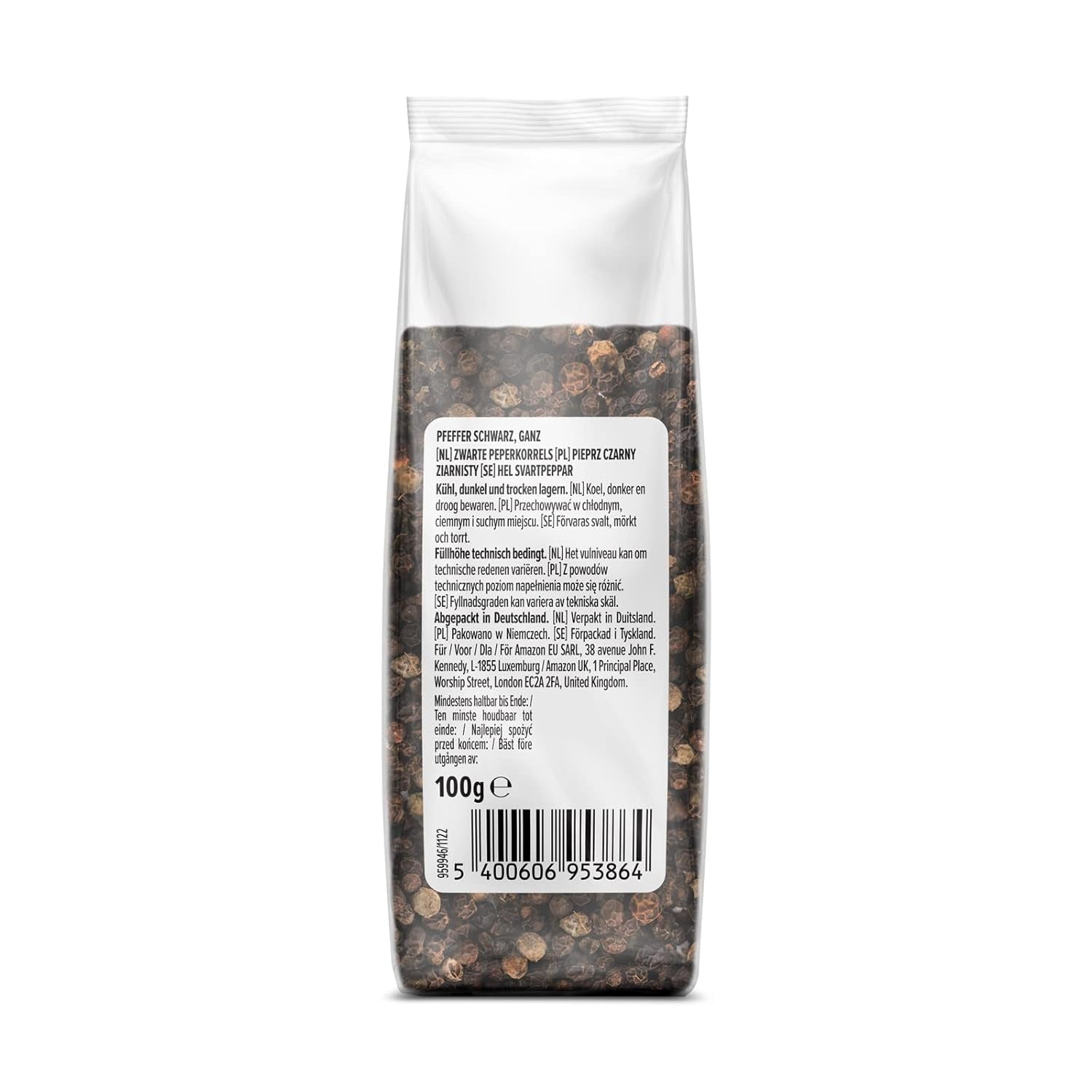 af Amazon Schwarzer Pfeffer ganz, 100g