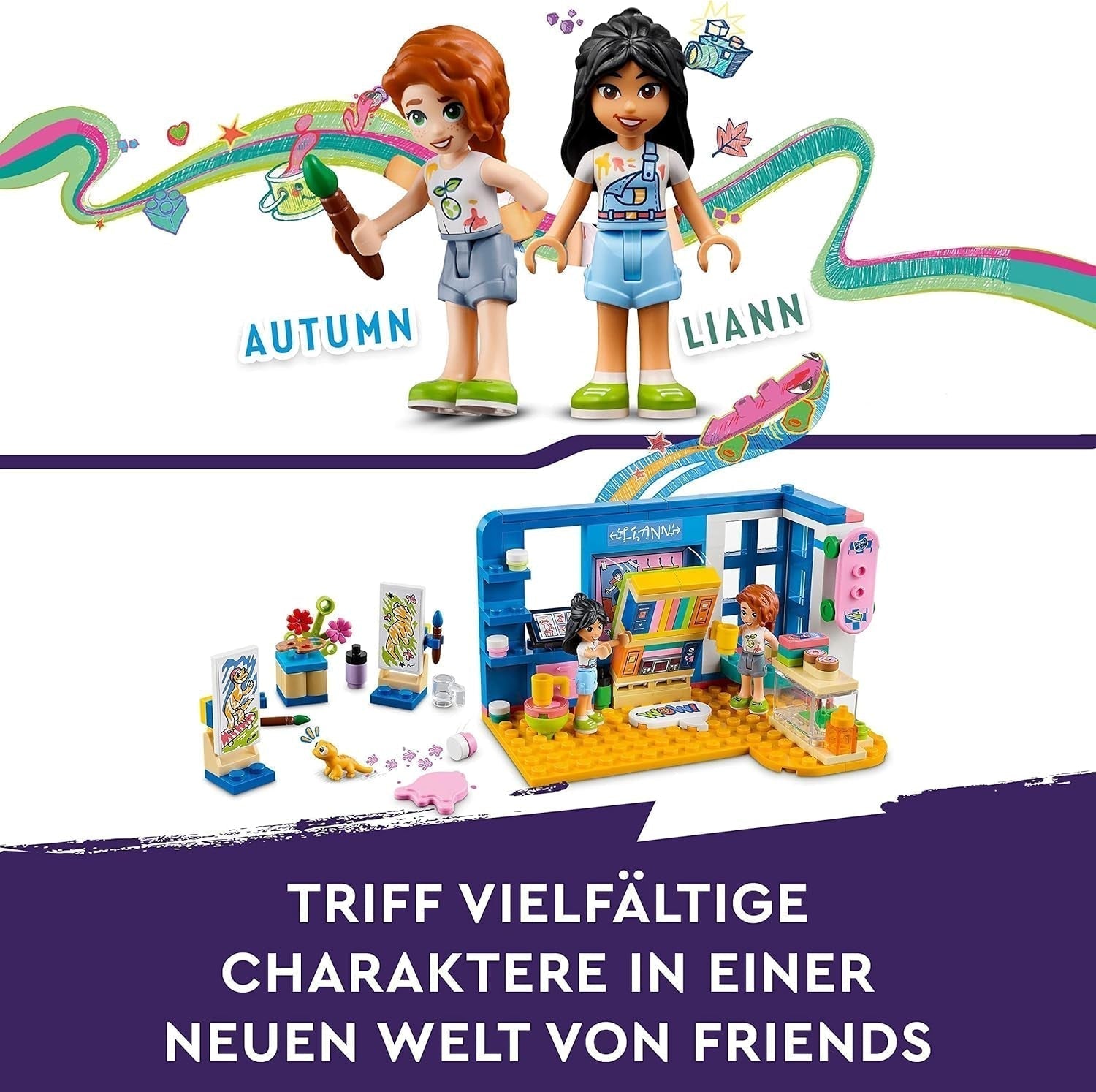 LEGO 41739 Friends Lianns værelse, kunsttema minilegetøj, lille samlingsgave med Liann, efterårs- og kæledyrsminidukker 2023-serien Byggesæt Besuche den LEGO-Store