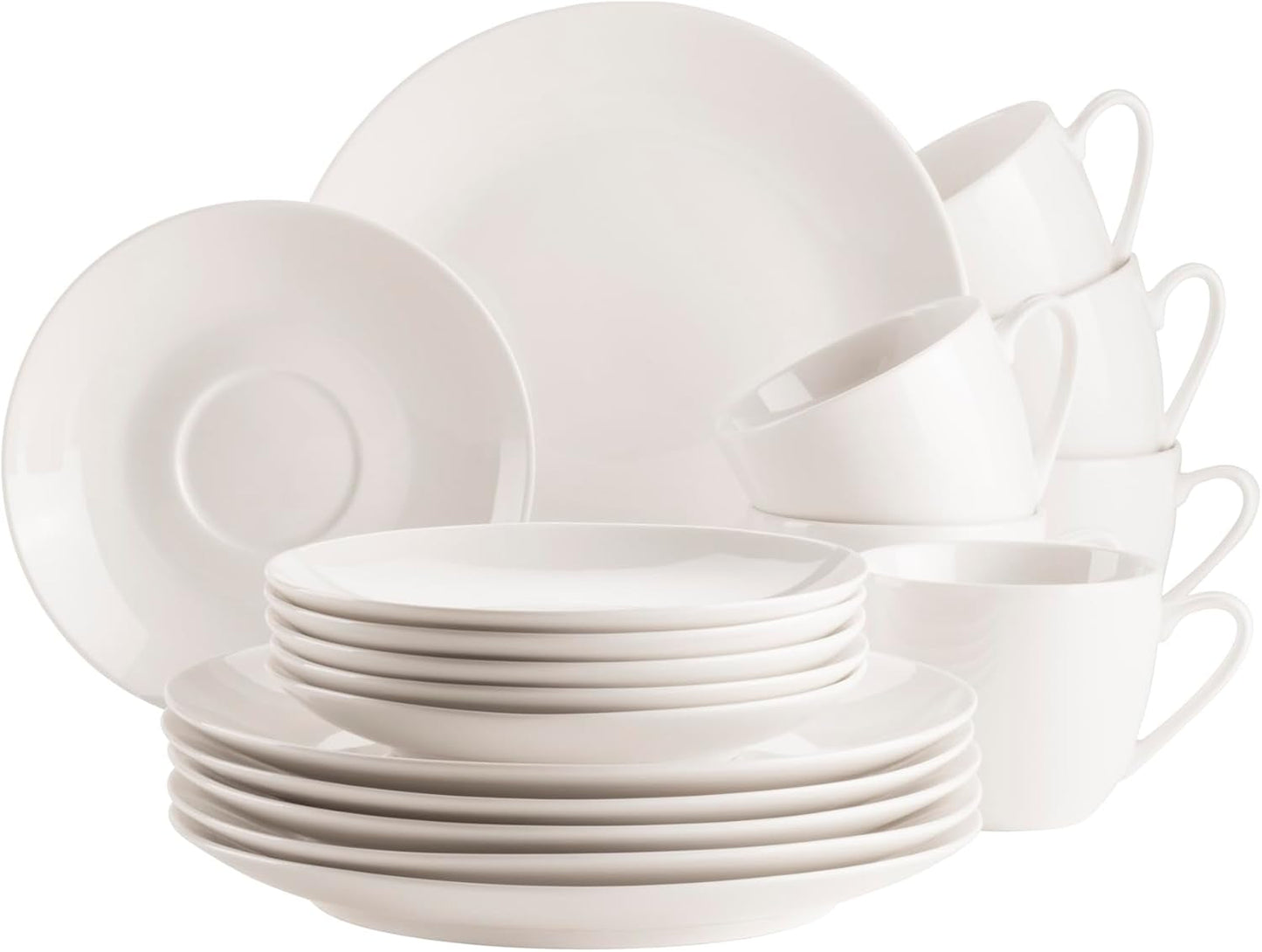 MÄSER 934105 Belmira-serien, klassisk kaffesæt til 6, 18-delt kaffesæt, Tidløst, Elegant, Delikat, Porcelæn, Hvid