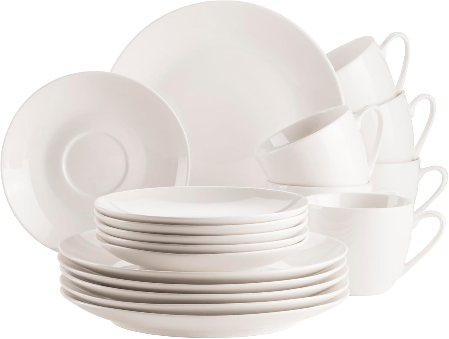 MÄSER 934105 Belmira-serien, klassisk kaffesæt til 6, 18-delt kaffesæt, Tidløst, Elegant, Delikat, Porcelæn, Hvid