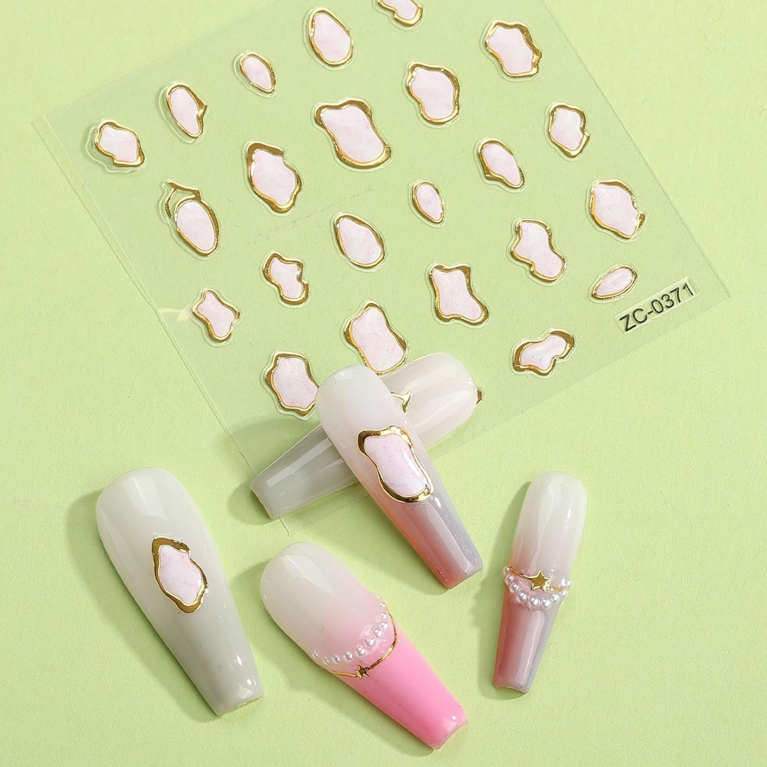JMEOWIO 6 Blatt 3D Nagelsticker Goldene Unregelmäßige Geometrisk Nail Art Sticker Selbstklebend Nagelaufkleber 5D Stereoskopisk Dekoration Nageldesign Zubehör
