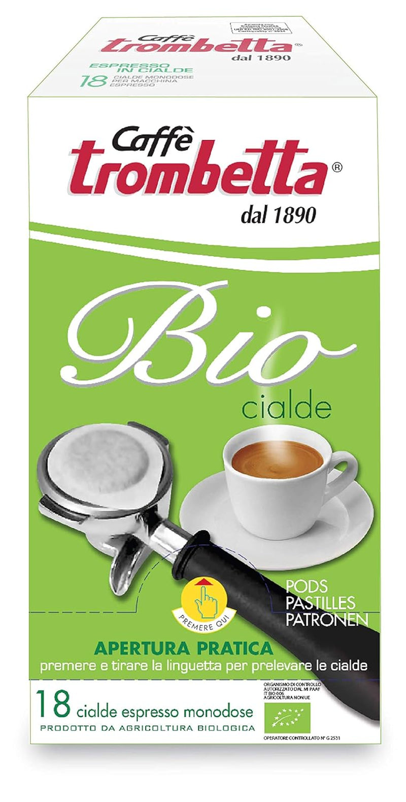 Caffè Trombetta ESE Kaffeepads, Italien Kaffee, Richhaltiges Aroma og samtiger Gesmack Biologisch - 1 Packungen zu je 18 Kaffeepads