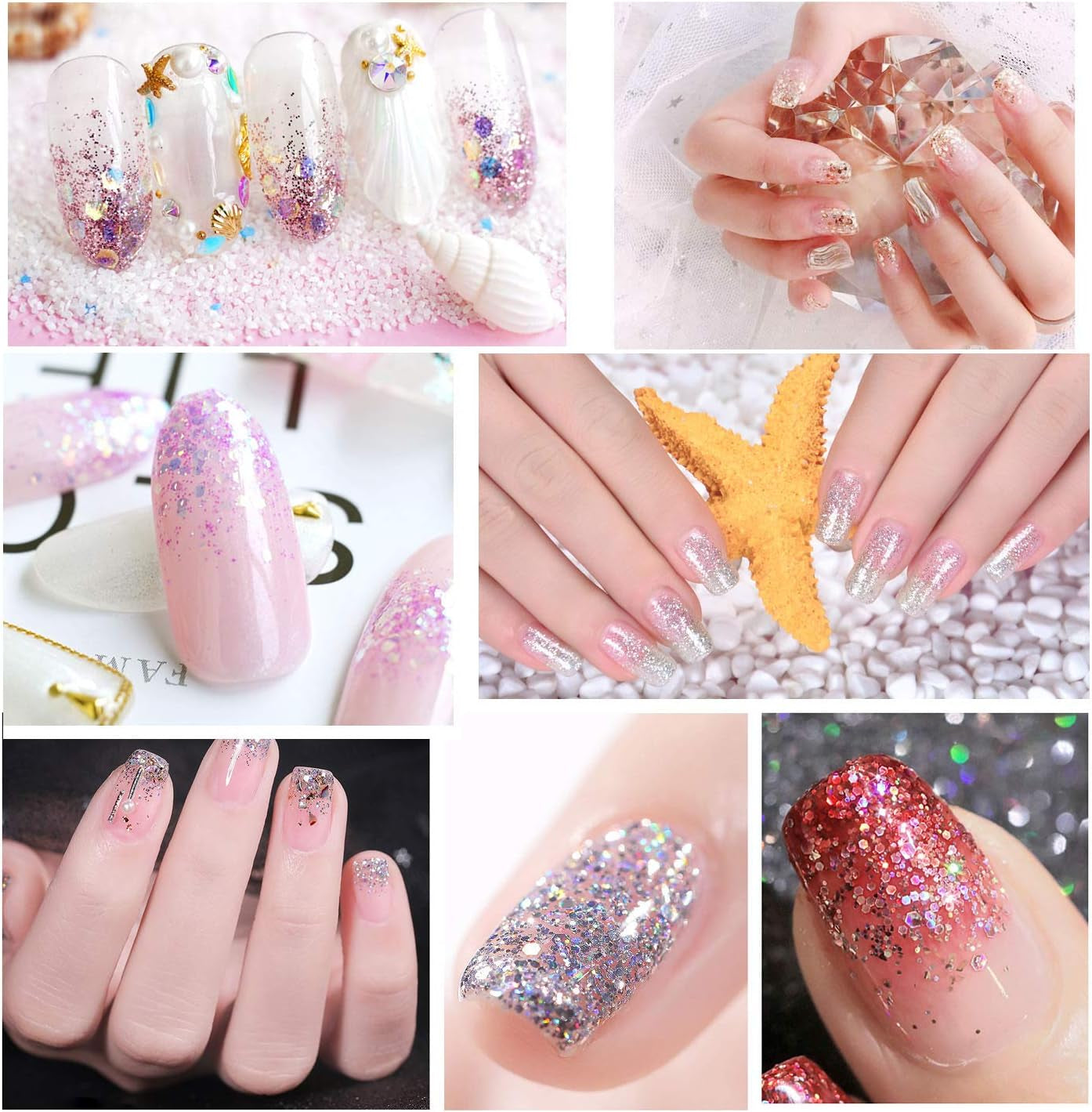 HOWAF 12 æsker Negle Glitter Ansigt Kropsbørste Glitter Makeup Negle Glitter Øjen Læbe Hår Kropsdekoration Halloween Julefestival Maskerade Makeup Tilbehør