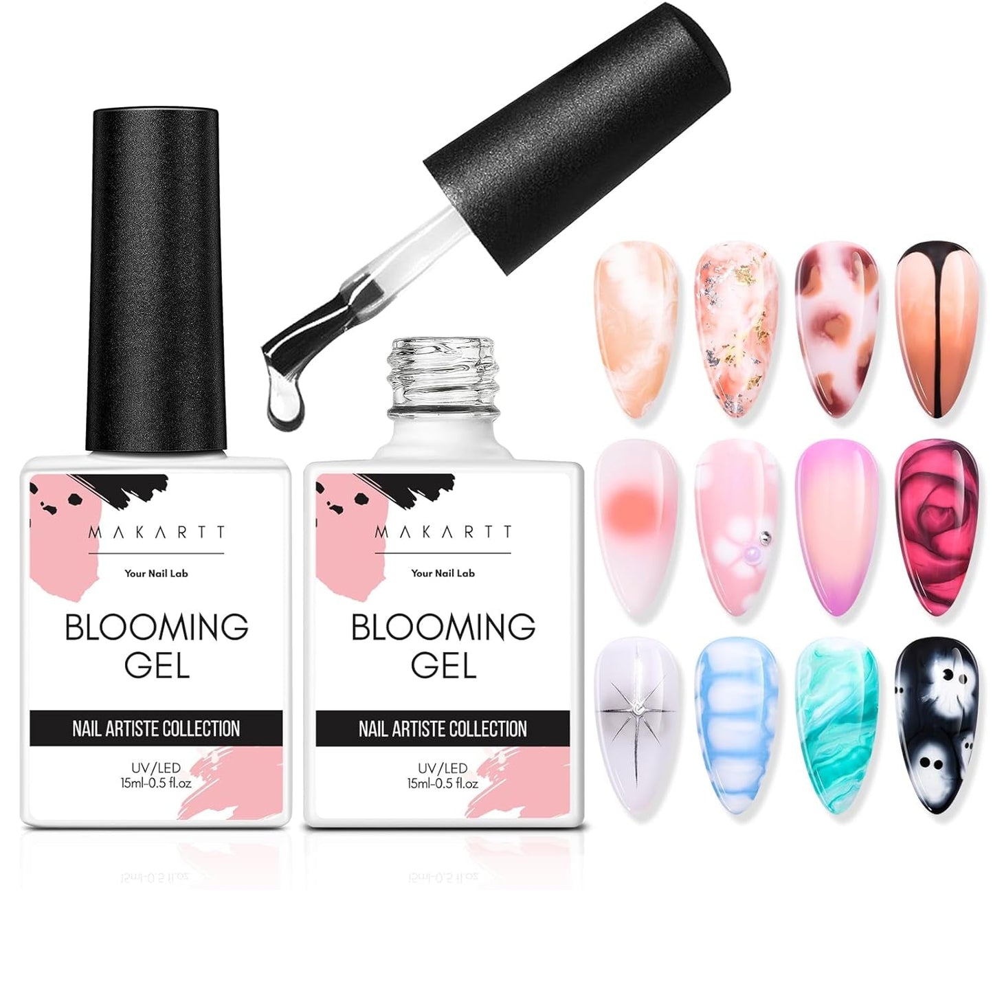 Makartt Blooming Gel-neglelak - 15ml Blooming Gel-neglelakforlænger med marmorfarve, gelmaling, gør-det-selv-manicure-negledesign, blomster, dyr, akvarel, magisk manikyrsæt