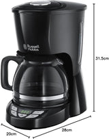 Russell Hobbs kaffemaskine [Digital timer, brusehoved for optimal udsugning og aroma] Teksturer+ (1 til 12 kopper, 1,25 l glaskaraffel, varmeplade, anti-drypsystem) Filterkaffemaskine 22620-56