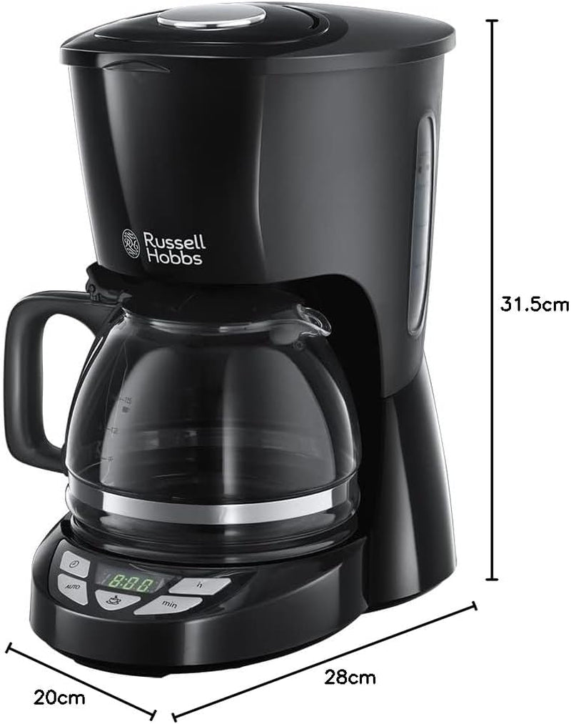 Russell Hobbs kaffemaskine [Digital timer, brusehoved for optimal udsugning og aroma] Teksturer+ (1 til 12 kopper, 1,25 l glaskaraffel, varmeplade, anti-drypsystem) Filterkaffemaskine 22620-56