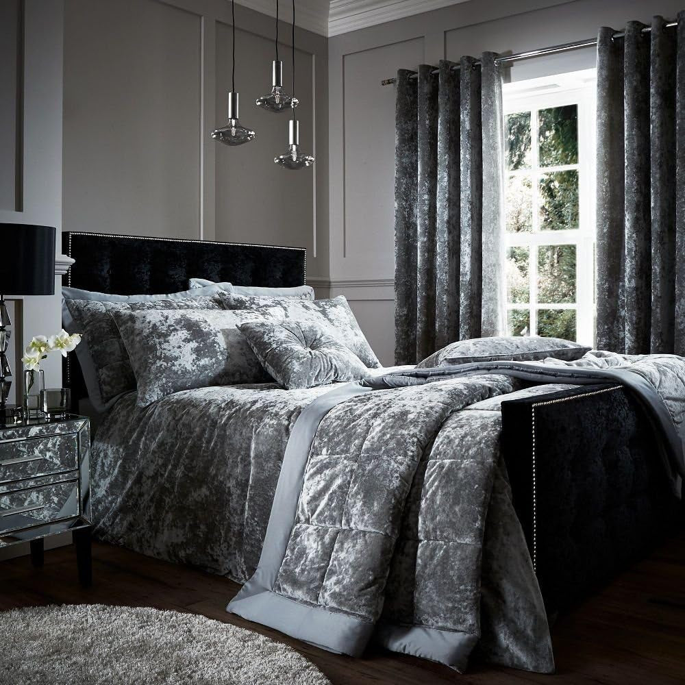 Catherine Lansfield - Crushed Velvet Faux dobbelt sengetæppe - polyester, polyester, sølv, 53 X 23 X 53 Cm Catherine Lansfield senge og tæpper