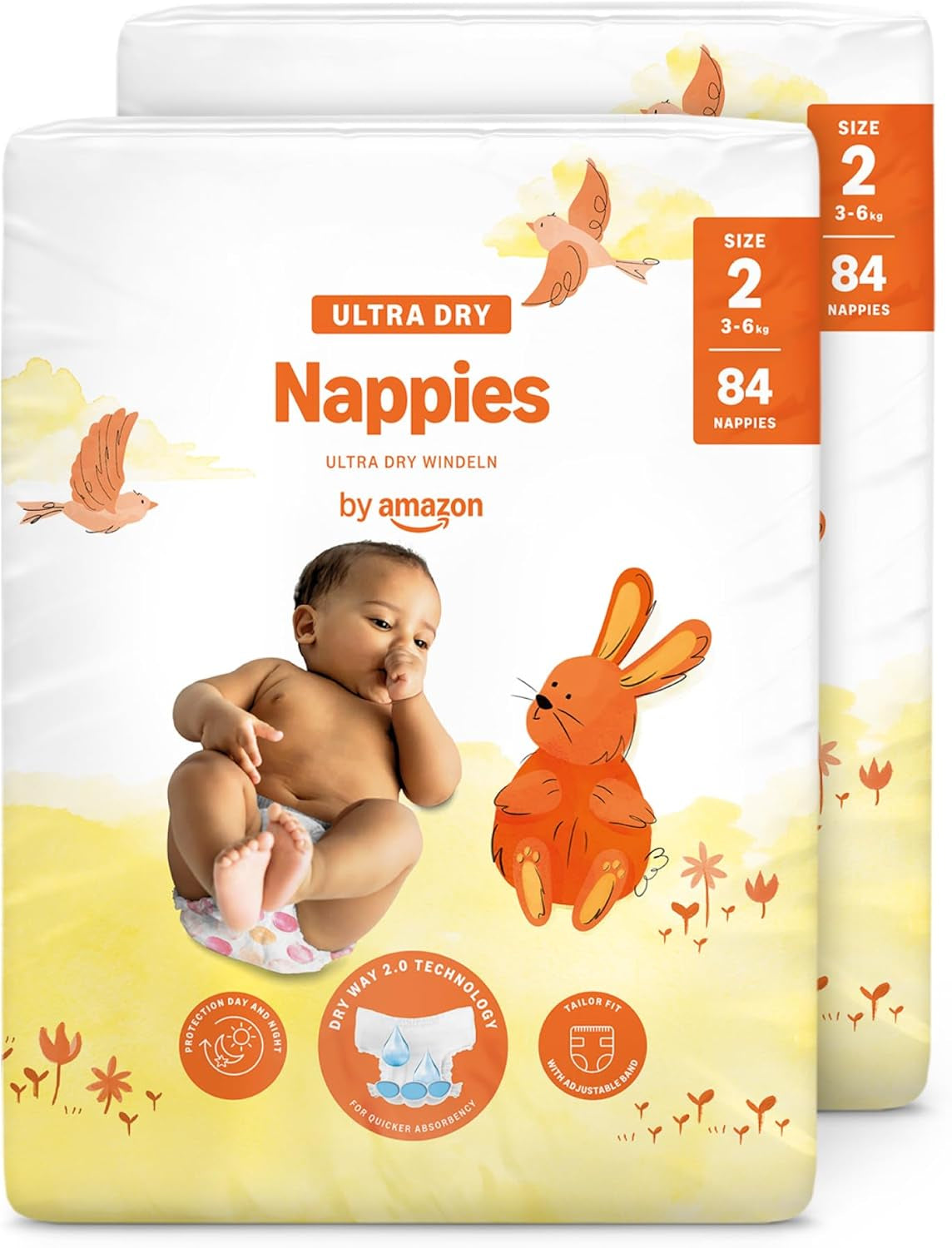 Amazon Ultra Dry Bleer, størrelse 3 (4-9 kg) - Månedlig æske, hvid, 172 antal (2 pakker af 86) (tidligere Mama Bear, identisk produkt)