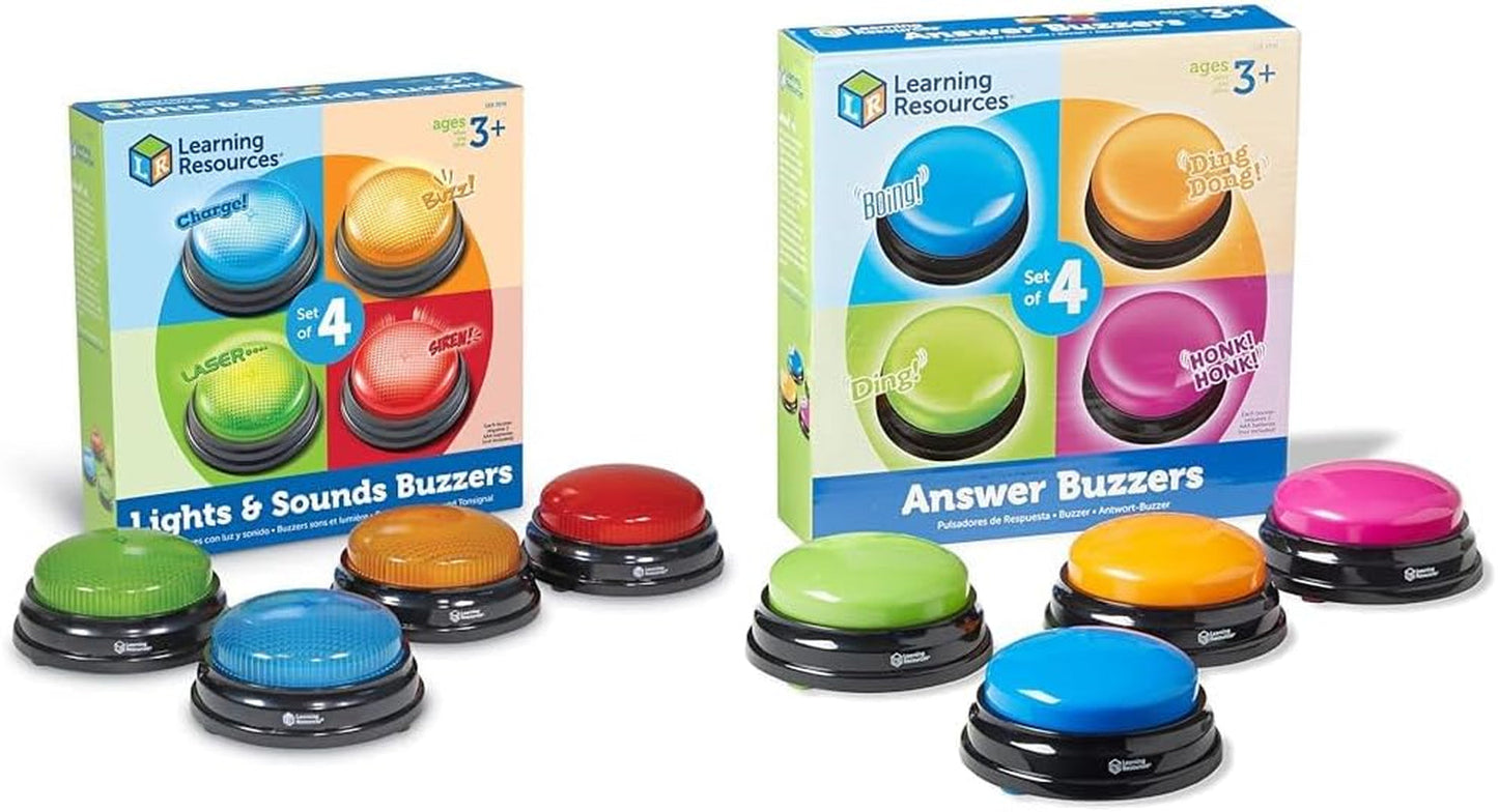 Læringsressourcer Lys og lyd Buzzer Pædagogiske spil for 3 år og opefter Børnespørgsmål Legetøj med 4 forskellige lyde til spilleaftener og klasseværelser Legetøj Bebe Naty Shop Svar Buzzer Pack Sæt med 4