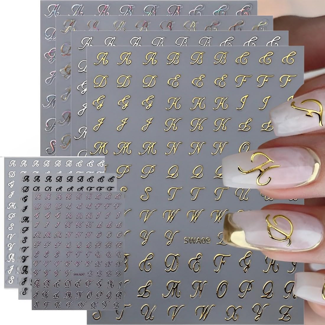 7 Blätter 3D alfabeter Nagelsticker Nagelfolie Selbstklebend Buchstaben Aufkleber Nägel Zubehör Nagelaufkleber Klebebuchstaben Aufkleber Selbst Gestalten Letter Letters Nail Art Stickers