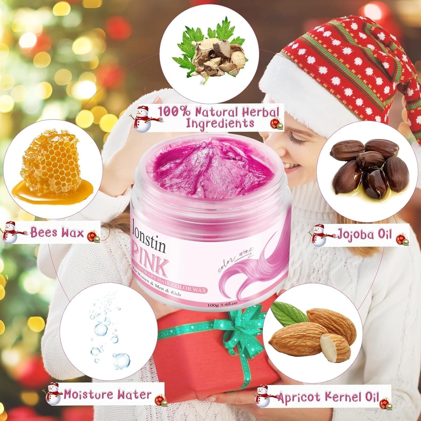 Vaskbar Pink Midlertidig hårfarve Midlertidig hårvoksfarve Naturlig frisure Pomade Vaskbar hårfarve til mænd Kvinder Fest Cosplay Halloween Jul Hårfarve Naty Shop