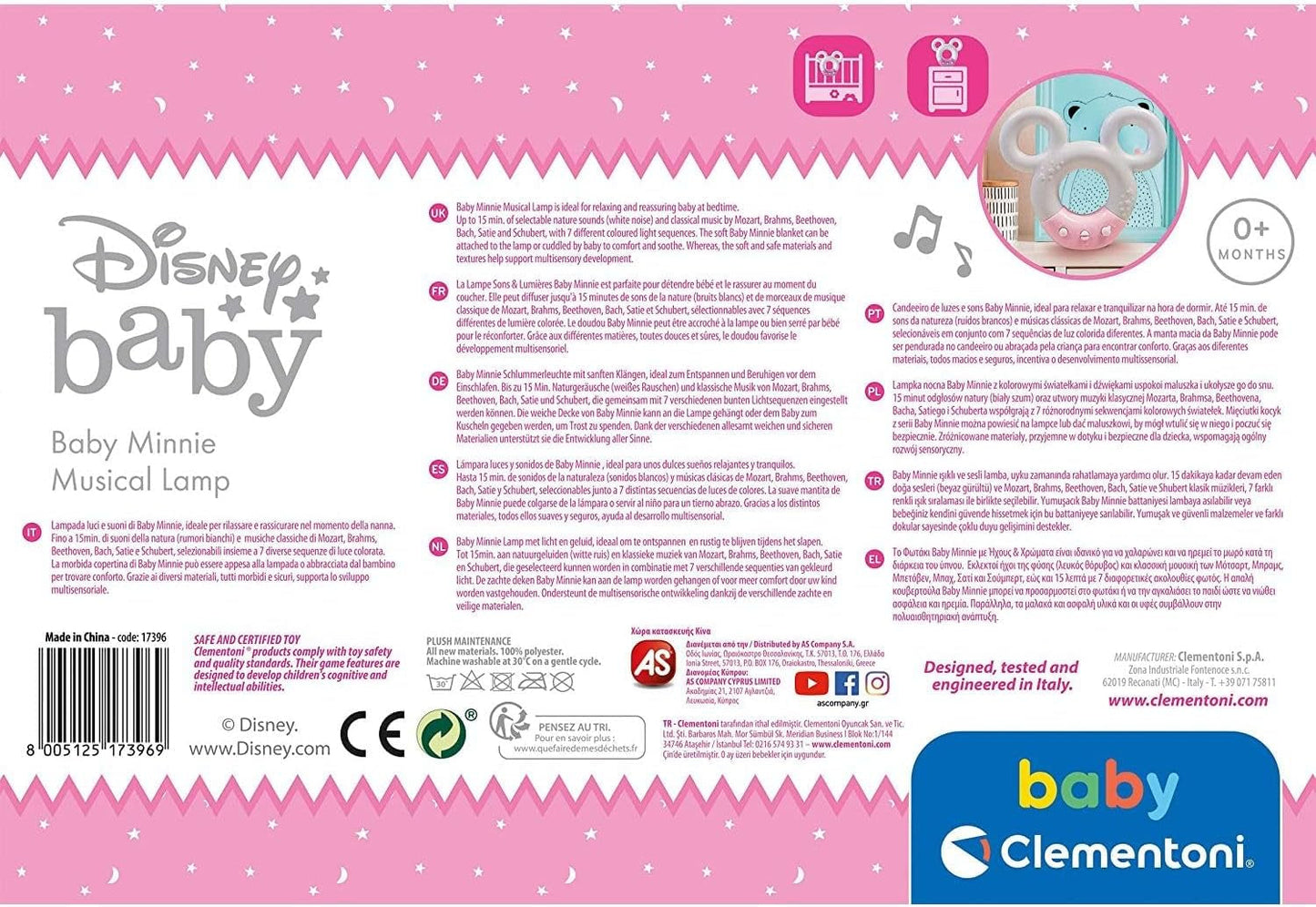 Clementoni 17396 Disney Baby Minnie Lyd & Farve Lampe Natlys Hvid Musik 0 måneder + Jucarii Bebe Naty Shop