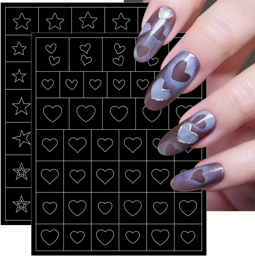 6 ark Airbrush-skabelon Nail Stickers, Butterfly Flame Stars Heart Stars Nail Stickers Printing Stencil Tool Nail Art Selvklæbende Stickers til Kvinder Nail Art Design Stickers