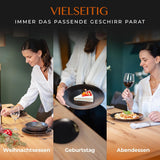 12-delt spisestel i stentøj - Prairie Line - Elegant design i brune/sorte toner, sæt med 4 middagstallerkener, 4 desserttallerkener og 4 middagstallerkener/Premium Collection
