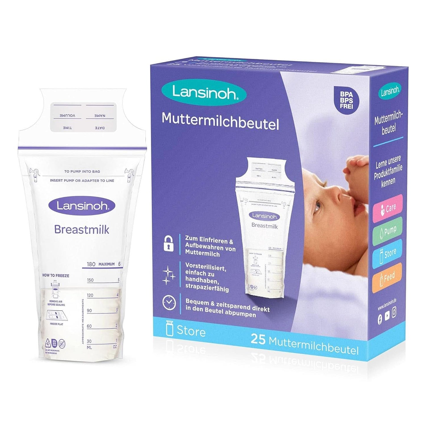 Lansinoh Muttermilchbeutel - 25 Stück - Zum Sicheren Aufbewahren Und Einfrieren Von Muttermilch - Hygiejnisk & Platzsparend Tilbehør Mad og Amning Bebe Naty Shop