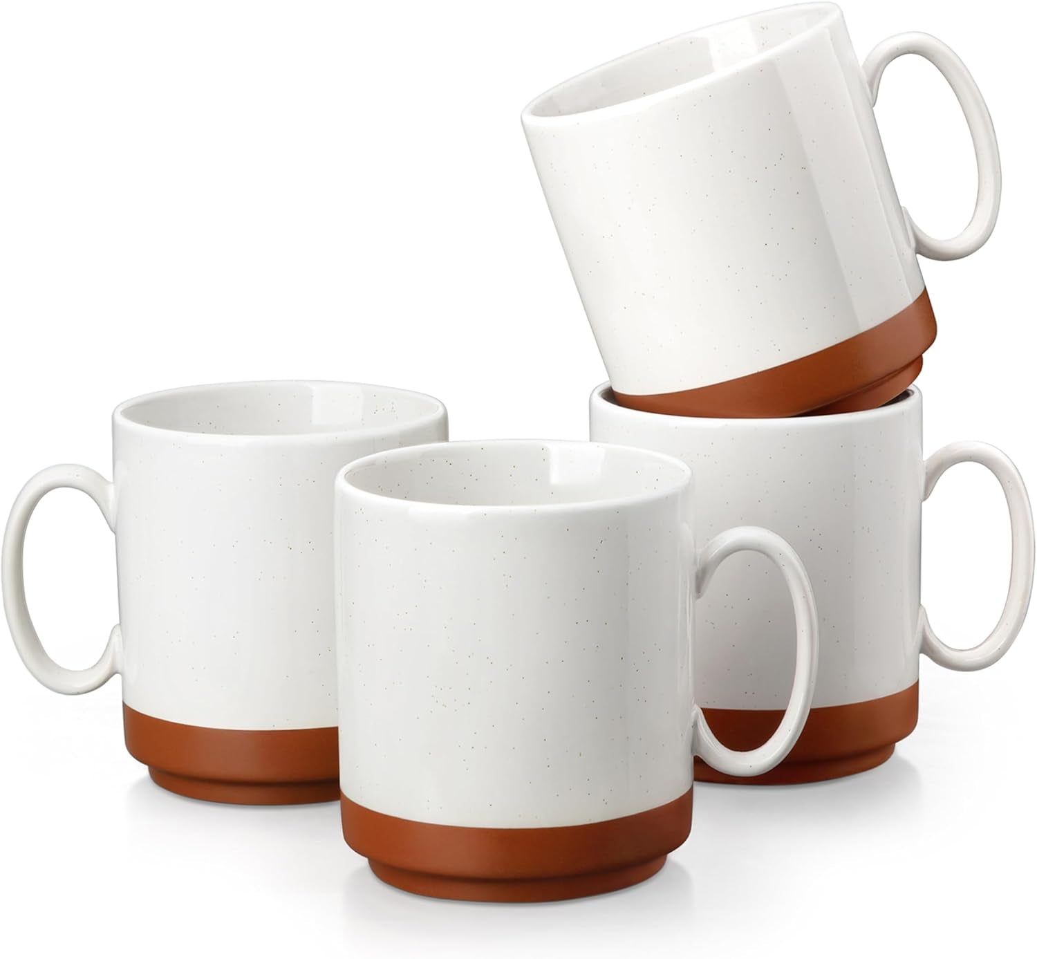 MALACASA kaffekrussæt, 350 ml krussæt i stentøj til 4 personer, moderne kaffekrus til te, juice, latte, cappuccino, varm chokolade. Tåler opvaskemaskine og mikroovn, TARA-serien, khaki hvid