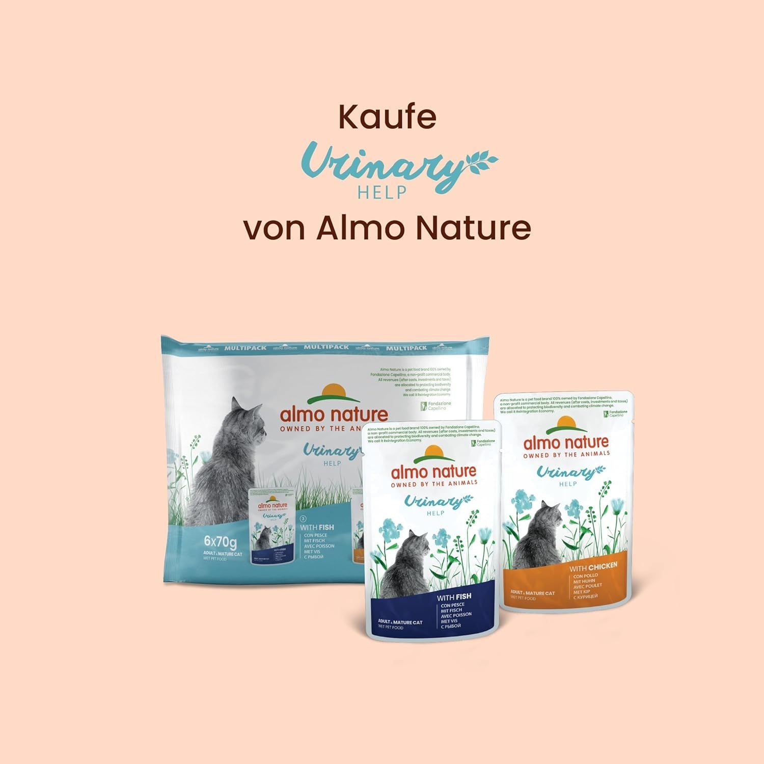Almo Nature Functional Urinary Help - Nassfutter für ausgewachsene Katzen mit Fisch - Unterstützung für die Gesundheit der Harnwege - 30 poser à 70g
