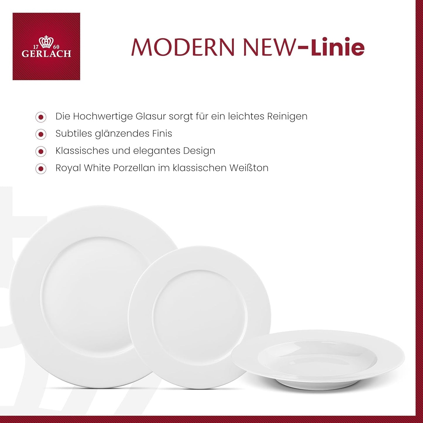 Gerlach 1760 servicesæt - 18 dele - Bordservice til 6 personer - Tallerkensæt - Moderne porcelæn, hvid